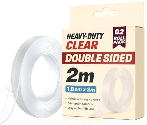 LEDSone 2 Pack Double Sided Clear Adhesive Tape With Strong Sticky Clear Liner Waterproof Gel Removable Heavy Duty Mounting Tape For Indoor Outdoor Wall Home Office Décor Secure Fixing No Residue