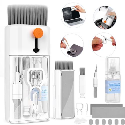 Kit di pulizia per tastiera e computer portatile, 12 in 1, con spazzola elettronica per la pulizia dello schermo, con penna multifunzione per MacBook, iPhone, auricolari, fotocamera, obiettivo, bianco
