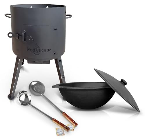Utschak Feuerofen mit Gusseisen Topf runder Boden mit Deckel (12 L) Ø 40 cm Kazan KazanoFF, Учаг, Outdoor, Feuerschale, Camping, Kasan, Gulaschkanone Dutch Oven (Set 3-12)