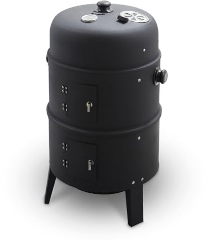 Tower T978573 2-In-1 Smoker Grill with Charcoal & Smoker, Heat Resistant Steel Body, Airflow Vent & Temperature Gauge, Black