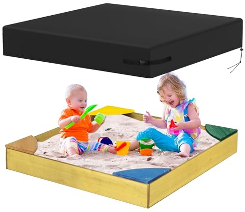 Yexcend Sandbox Cover, 800D Oxford Cloth Waterproof Outdoor Square Sand Box Cover for Kids, Protect Sandbox Sand and Toys(Black,80 X 80 X 8)