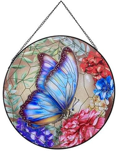 Sonnenfänger zum Aufhängen, Motiv: Schmetterling, Buntglas-Sonnenfänger, Kristallblume, Fensterdekoration, Buntglasscheibe, Sonnenfänger, Wanddekoration, Geburtstagsgeschenk