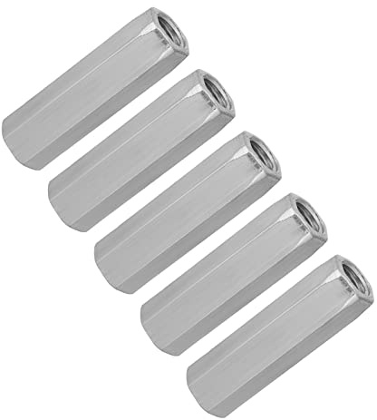 Akozon 5 Tuercas Hexagonales M10 X 50, Sujetadores Roscados Hexagonales Largos de Acero Galvanizado, Tuercas de Acoplamiento de Acero Al Carbono, Manguito de Varilla (M10*50)