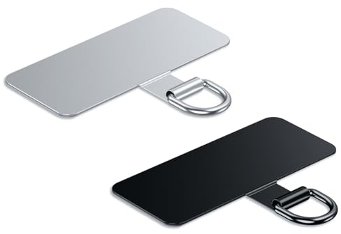 Phone Lanyard Tab, Heavy Duty Tether Tab for iPhone & Android, Metal Lanyard Patch & Strap Adapter, 44lbs Load Capacity, Universal Phone Case Insert for Strap & Charm (Fashion Silver+Black)