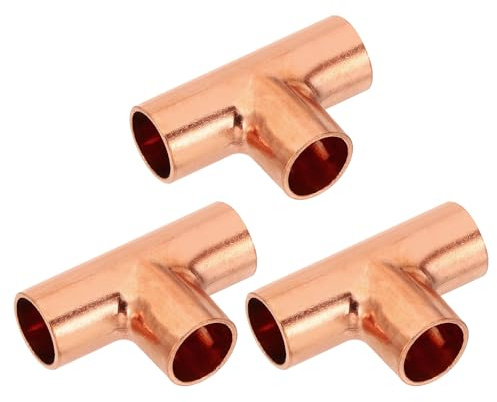 PATIKIL 1/2 ID 1mm dicke T-Stück Kupferfittings Kupfer Lötfitting Kupferarmatur, 3 Stück 99,9% reines Kupferrohrfitting mit kurzem Radius und Schweißlötverbindung