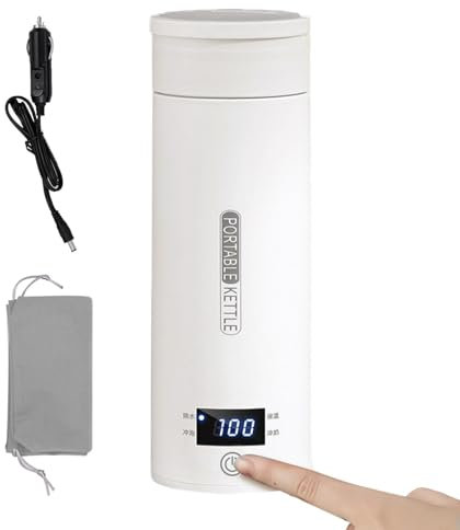 Hervidor de té para automóvil - Tazas calefactoras eléctricas de viaje de 12 V | Pantalla LCD portátil, taza de control de temperatura de 400 ml, calentamiento rápido para agua, té y café