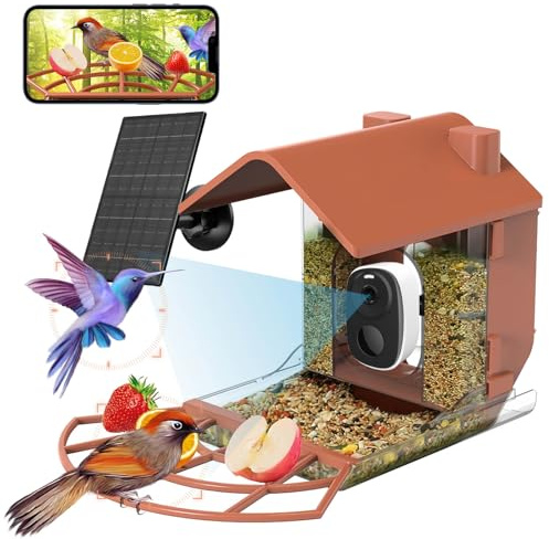 Zivif Vogelfutterstation mit Kamera, Vogelbeobachtungskamera, Vogelhauskamera, Smart Bird Feeder Kamera mit Solarpanel, HD Auto Capture Vogelvideos Kamera & Bewegungserkennung Vogelfutterstation