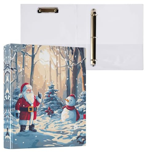 Ordner, Weihnachtsmann, Schneemann, 3 Ringe, 3,8 cm, 3,8 cm, dekorativ, mit rutschfestem Metallclip, vielseitige Ordner für Schule, Büro, Zuhause, 1 Stück