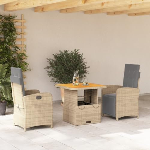 qohoio 3-TLG. Garten-Essgruppe mit Kissen GartenmöBel Set Garden Furniture Gartenset Tisch Und StüHle Essgruppe Outdoor Beige Poly Rattan - 3277363