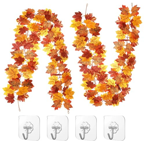RXKFIGX 2 Pcs Guirnalda Otoño, Artificial Hojas Otoño, Decoracion Halloween | Guirnalda Hojas Otoño, Guirnalda Hojas de Arce, Decoración Otoñal, Hoja de Arce, Adornos para Fiestas de Gracias, Navidad