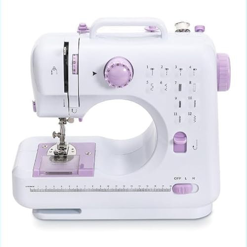 Mini Nähmaschine - 12 Stichmuster tragbare elektrische Nähmaschine mit Eingebautem LED-Licht und Fußpedal, Doppellinien-Rückwärtsstich Multifunktionsnähmaschine für Kinder und Anfänger