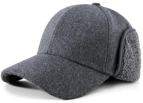 PivotWing Mütze Herren Mütze Damen Wintermütze Herren Wolle Basecap mit Ohrenklappen Wintermütze Damen Herren Mütze Winter Fliegermütze Fellmütze Trappermütze Dunkelgrau 60CM