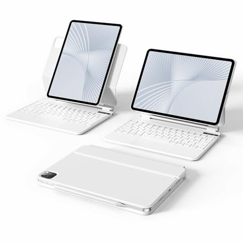zoyu Tastatur Nur für iPad Pro 11 Zoll 4 3 2 Generation (2022/2021/2020), Magnetische Tastaturabdeckung für Touch-Trackpad, 7 Farben Hintergrundbeleuchtung, QWERTZ, Bluetooth-Tastatur, Weiß