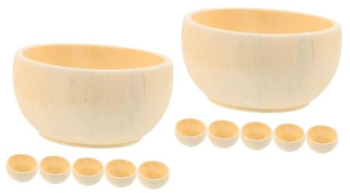 DIYEAH 2sets Wooden Craft Bowls Set Unfinished Mini Bowls for DIY Painting 6pcs*2