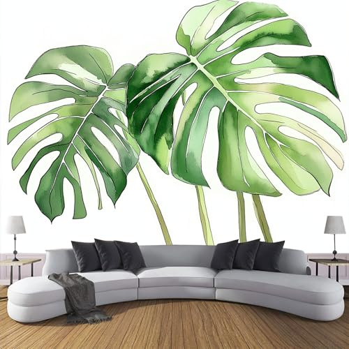 DLERFLOVR Papier Peints Panoramique Feuilles De Plantes - Poster Geant Mural 3D Monstera Délicieuse Papier Peint,Pour Salon Chambre D'Enfant Coucher Maison Décoration Murale 260X175Cm