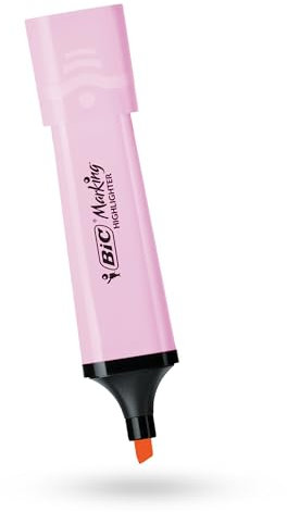 BIC - Evidenziatore piatto in plastica con inchiostro rosa pastello, evidenziatore per note lisce, evidenziatore preciso, ideale per scuola e ufficio