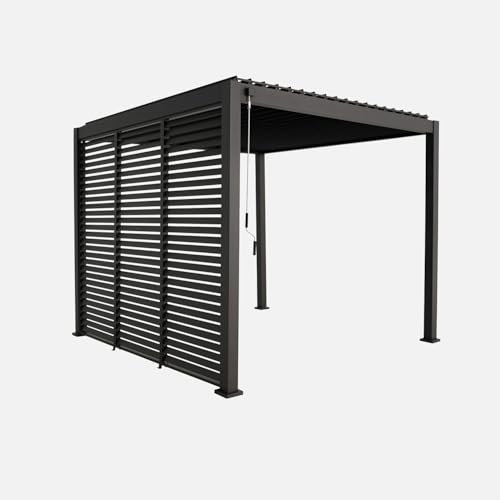 sweeek Pergola bioclimatica 3x3m in Alluminio con lamelle orientabili V2 + 3 persiane, Antracite