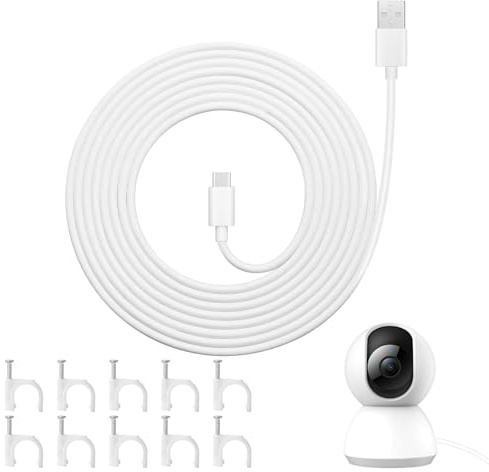 Eophmi 10m Usb C Cable, 66w Fast Charging Usb C Charging Cable For Security Cameras with Clip for Easy Installation, Extra Long Extension Cables 10m for Mi Camera 2K Security,Ring Pan-Tilt Camera