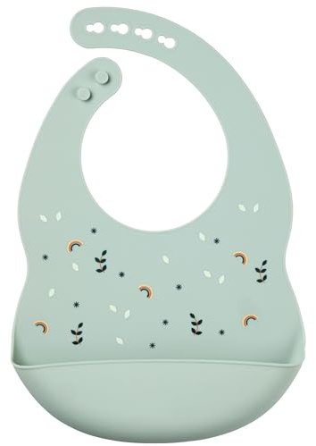 Nattou Silikon-Lätzchen mit Auffangschale, Größenverstellbar, BPA-frei, Ca. 20 x 27 cm, Silicone, Grün