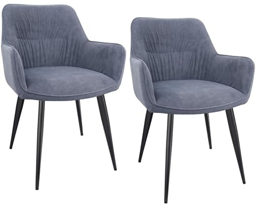 WAFTING Esszimmerstuhl 2er Set, Polsterstuhl esszimmer,esszimmerstühle mit armlehne, Metallbeine, Belastung 120 kg, Stühle für Esszimmer,Küchenstuhl für Wohnzimmer, Arbeitszimmer,Schlafzimmer,Grau