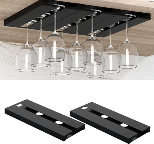 MITUMORMOR Weinglashalter zum Umhängen, 2 Stück Gläserhalter zum Aufhängen, Weinglashalter Wand, Gläserhalter für Küche, Bar, Restaurant - Schwarz