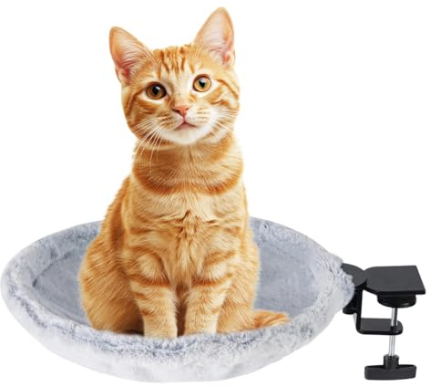 Peelanmall Kattsäng, skrivbord, 360° vridbar och höjdjusterbar kattfåtölj, lastkapacitet 20 kg, katthängmatta för hemmakontor (grå)
