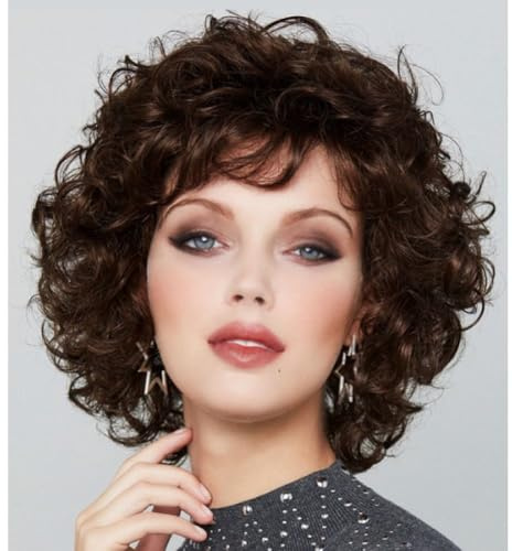 Salaibs Braun kurz lockig Perücken für Damen Natürliche Fluffige Synthetische Faser Haar Perücke für Daliy Party Gebrauch