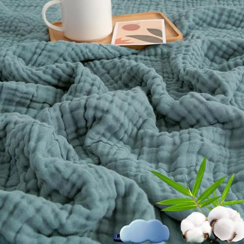 Montivo Musselin Decke, Sanfte Musselindecke Sommer, 100% Aus Natur Baumwolle, Weiche & Atmungsaktive Musselin-Decke für Erwachsene, Kinder, Perfekt für Bett, Sofa (Dunkelgrün, Queen(150x200cm))