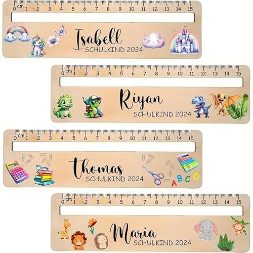 Kikone Maßgefertigtes Holzlineal, individueller Design mit 15cm, Farben & Schriftarten erhältlich. Perfektes Schulanfangsgeschenk für Kinder, Klassenkameraden & Lehrer.