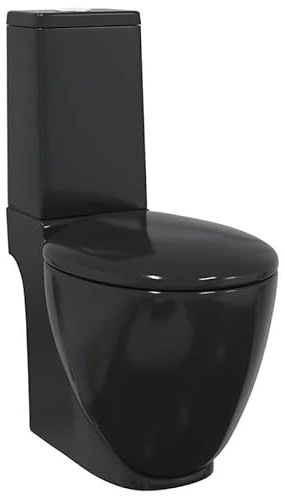 Inodoro de cerámica redondo con salida vertical, color negro, cerámica de alta calidad para baño, duradero y moderno, fácil instalación