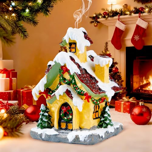 Aitsite LED Weihnachtshaus – Weihnachtsdeko Haus mit Schneegiebel, Kranz & Bäumen, Harz Miniaturhaus für Weihnachtsdorf & Tischdeko