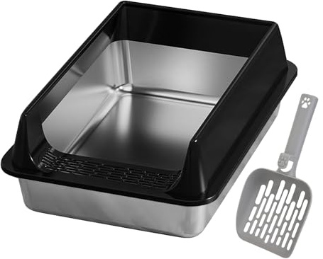 Katzentoilette Edelstahl 40x30x16cm, Edelstahl Katzenklo Hochwandig Mit Schaufel Geruchscontrolle Leichte Reinigung Anti-Spritzer Für Große Mittelkatzen Wohnung Balkon