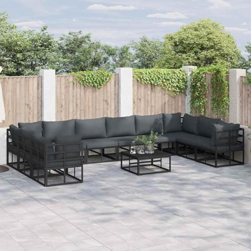 YuuSsea Garten-Sofa-Set 11-teilig, Schwarz Aluminium, Modulares Outdoor Loungesofa mit Kissen für Terrasse, Balkon, Patio, Wetterfest