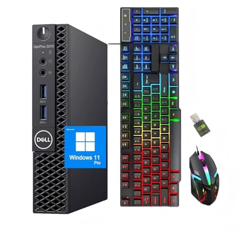 Dell OptiPlex 3070 Mini PC Ordinateur de Bureau, Intel Core I3-9100T, 8 Go RAM, SSD 256 Go, Bluetooth, Clavier QWERTY, Souris, USB WiFi, Windows 11 Pro (reconditionné)
