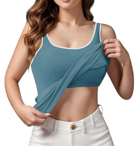 Generisch Top con sujetador integrado, espalda descubierta, push up, camisetas de tirantes para mujer, tallas grandes, deportes, sin aros, sujetador de espagueti, camisa para mujer con copas para el