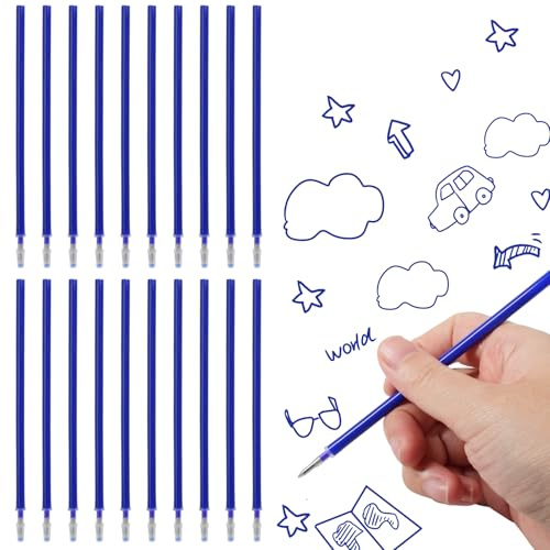 20 Recharges Bleues Effaçables Adaptées pour Stylos Adaptés à Legami, Recharge Stylo Gel Effaçable 0,7 mm, Mines de Rechange, Cartouches à Encre Thermosensible pour École et Bureau