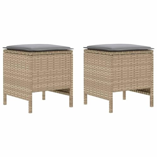 vidaXL 2 STK. Garten-Fußhocker PE-Rattan Beige und Hellgrau
