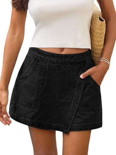 CUPSHE Jupe-short en jean taille haute pour femme - Style décontracté - Style vintage - Délavé