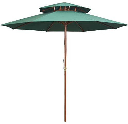vidaXL Doppeldeck Sonnenschirm mit Lüftungsöffnung Gartenschirm Strandschirm Ampelschirm Schirm Balkonschirm Marktschirm 270x270cm Holzstange Grün