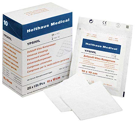 Holthaus Medical Zellstoff-Vlies-Kompresse YPSIVIL, Wundauflage, steril, 10x10cm, beidseitig, 5St