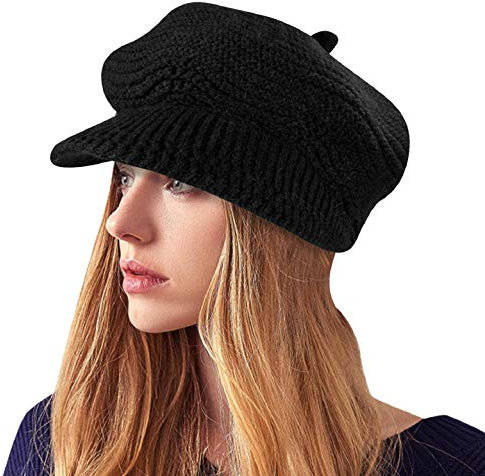 Yuson Girl Cappelli Invernali per Le Ragazze delle Donne Calde Calza Cappello di Sci di Neve di Neve della Neve con la Visiera(Nero, Taglia Unica)