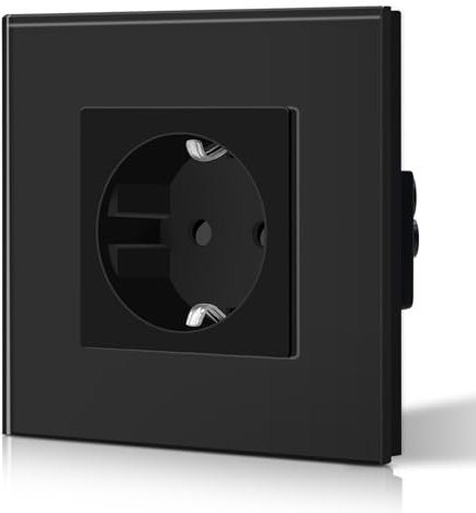 BSEED Schuko Steckdose 1 Fach EU-Standard Einzel Wandsteckdose Kristall Glas Platte 16Amp 250 V Verl?ngerungssteckdosen 86mm Schwarz