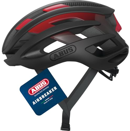 ABUS Rennradhelm AirBreaker - High-End Fahrradhelm für den professionellen Radsport - für Jugendliche und Erwachsene - Helm für Damen und Herren - Schwarz/Rot, Größe L