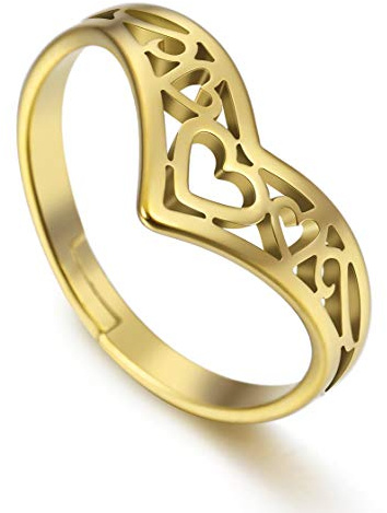 Amaxer Bague Femme Or Réglable en Forme de Couronne en Acier Inoxydable Bague Cœur Celtique