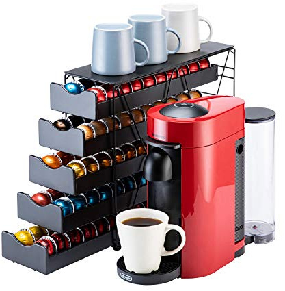 Flagship Vertuo, porta cialde a 5 ripiani per capsule di caffè Nespresso, con cassetto grande, 100 cialde