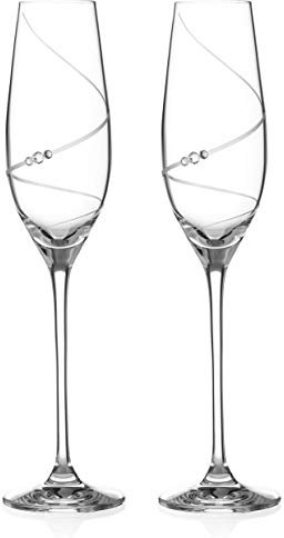 DIAMANTE Swarovski Crystal Champagne Flutes Prosecco Glasses - ‘Toast Swirl’- Embellished with Swarovski Crystals – Set of 2