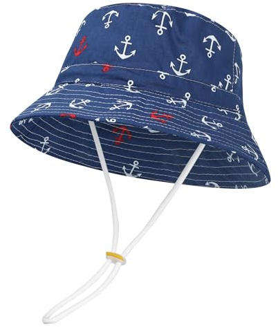 MASOCIO Cappellino Neonato Bambino Estivo Sole Cappello Bambini Bimbo 12 18 1 2 Anni con Sottogola Regolabile età 6-24 Mesi Anchor Blu Navy