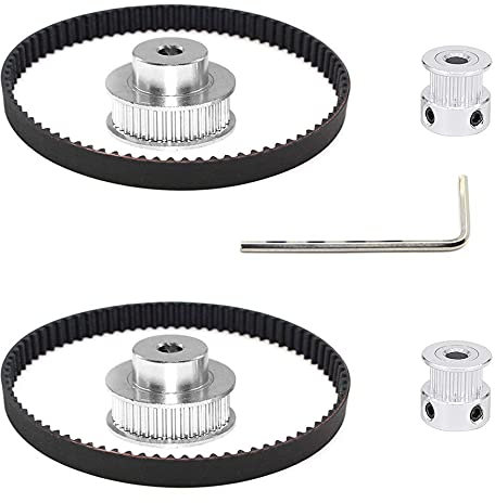MMOBIEL 2x 2GT Synchronzahnriemen 200 x 6mm / 7,8 x 0,23 Zoll und Riemenscheibe 20 – 36 Zähne 5mm-Bohrloch, Zahnriebenscheibe aus Aluminium Inkl. 4x M4 Schrauben und Schlüssel