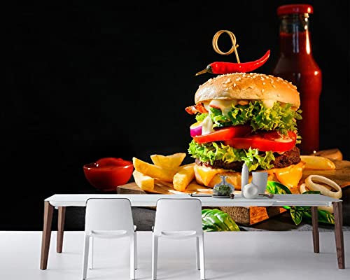 Frtmsticker Papier Peint Autocollant Murale 3D Burgers Légumes Boissons Papier Peint Photo 3D Enfants Chambre 3D Murale Pvc Autocollant Wall Art Garçon Fille Chambre Affiche Murale 400X280Cm