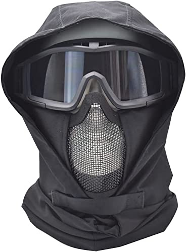 Masque Facial Résistant Au Vent Cagoule Masque Demi-Visage en Maille De Pistolet A Air Et Lunettes Tactiques, pour Halloween Et Jeu De Rôle De Paintball avec Pistolet A Air